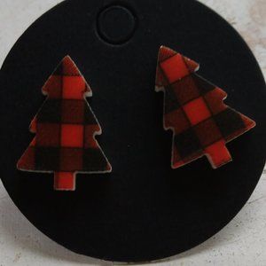 Red and Black Plaid Tree Earrings